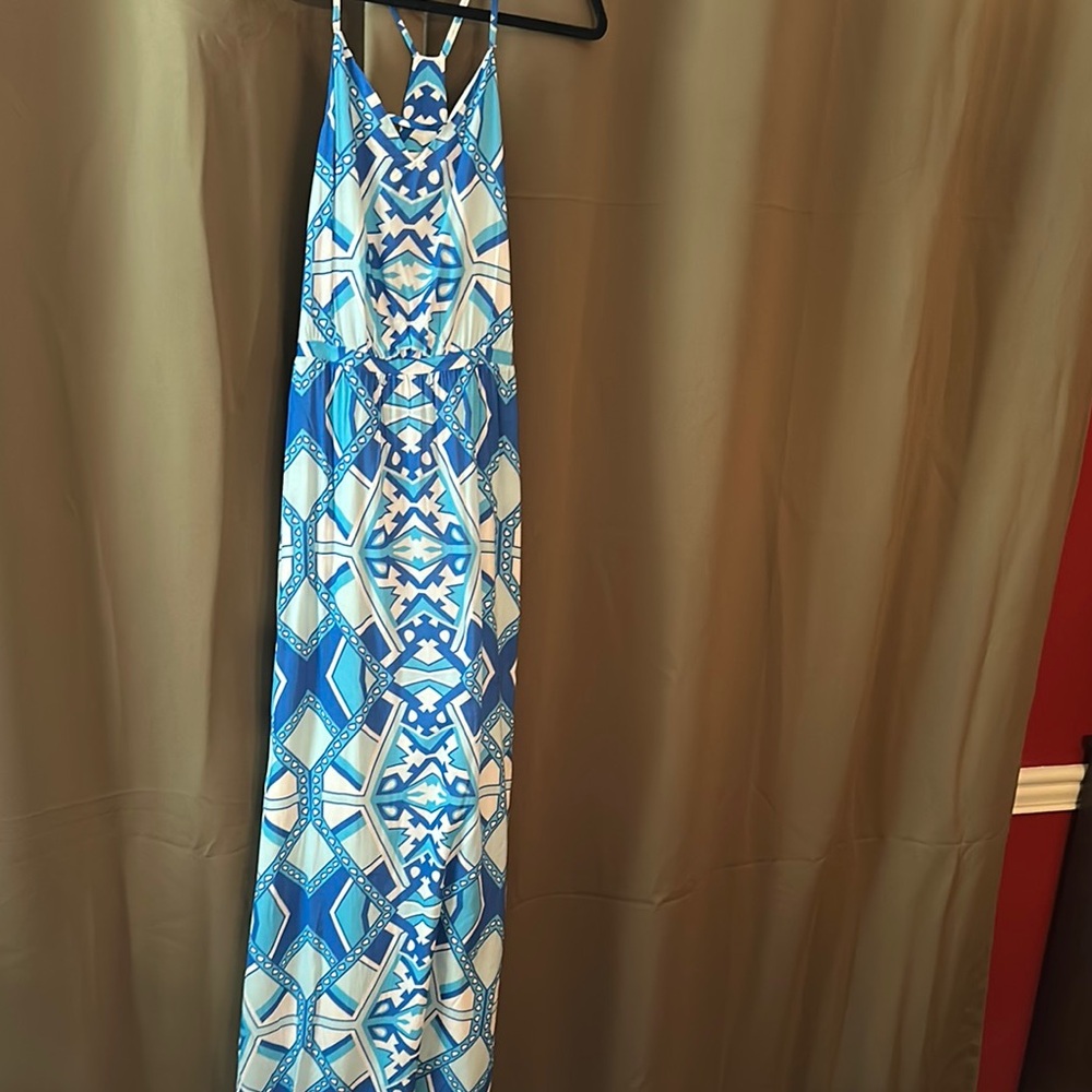 Annie Griffin Blue Geometric Maxi Dress